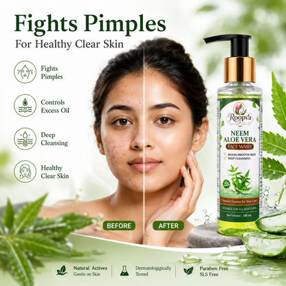 ROOPVA Neem Aloe Vera Face Wash – Deep Cleansing & Oil Control – 100ml